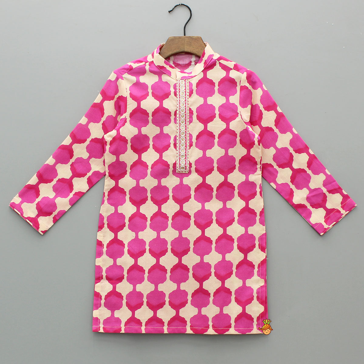 Embroidered Placket Pink Kurta With Pyjama