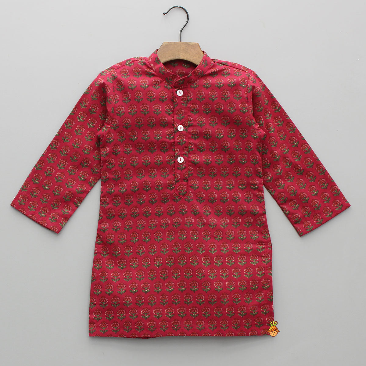 Floral Printed Cotton Kurta With Matching Printed Jacket And Pyjama