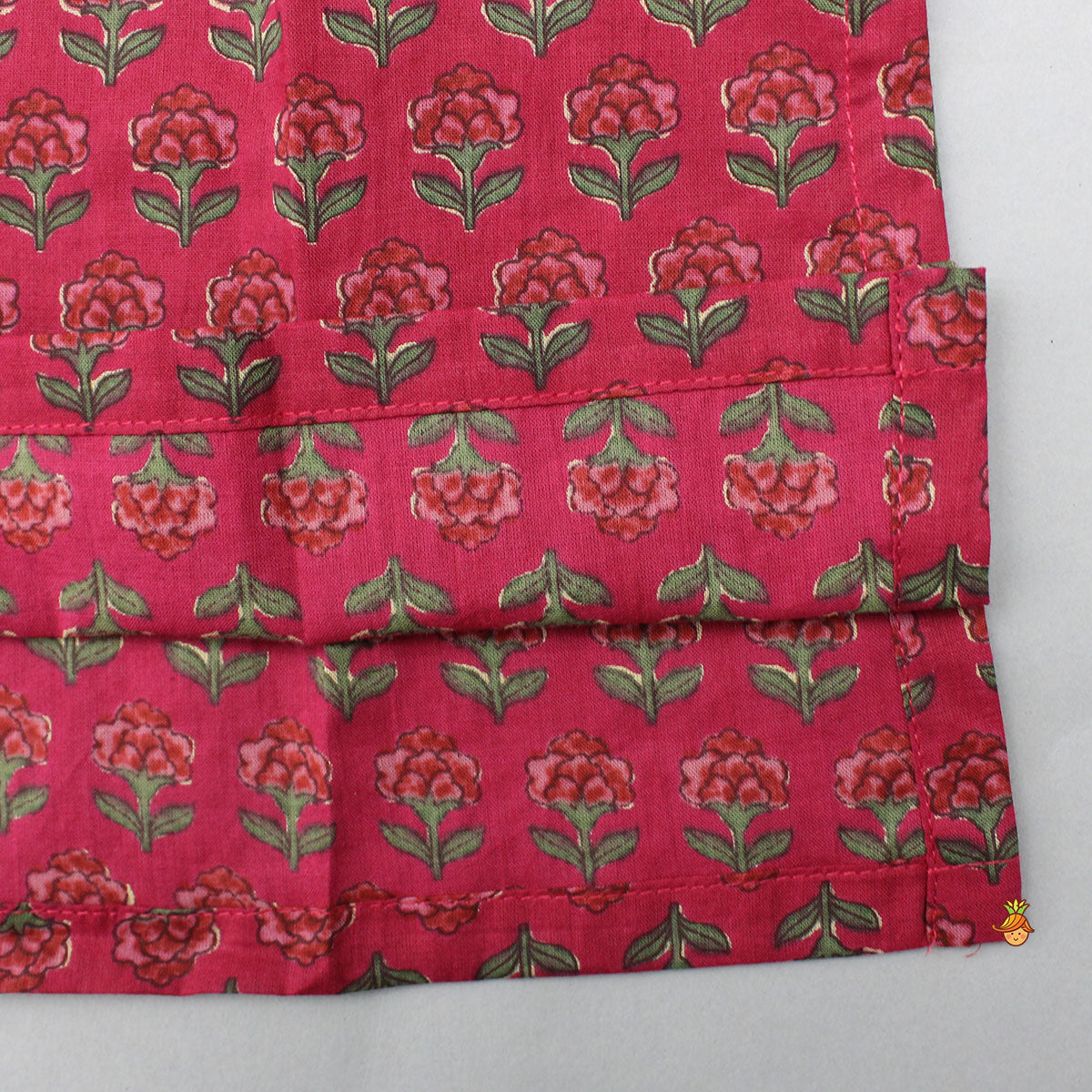 Floral Printed Cotton Kurta With Matching Printed Jacket And Pyjama