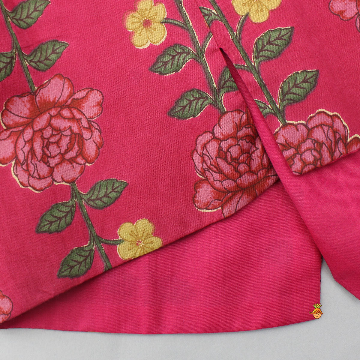 Floral Printed Cotton Kurta With Matching Printed Jacket And Pyjama