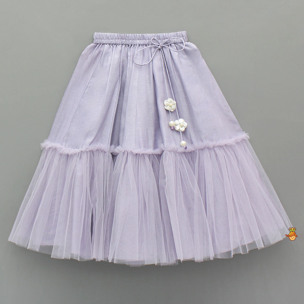 Lavender Bow Adorned Sleeveless Embroidered Top With Lehenga