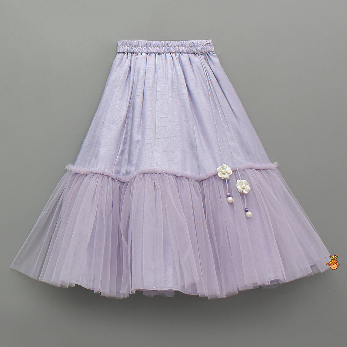 Lavender Bow Adorned Sleeveless Embroidered Top With Lehenga