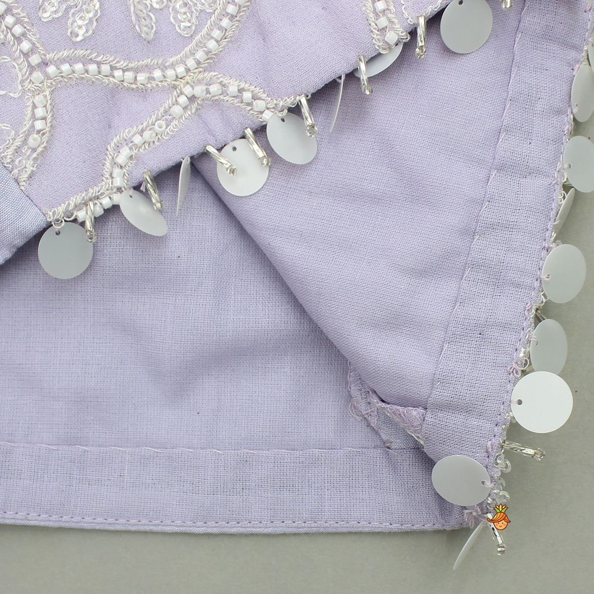 Lavender Bow Adorned Sleeveless Embroidered Top With Lehenga