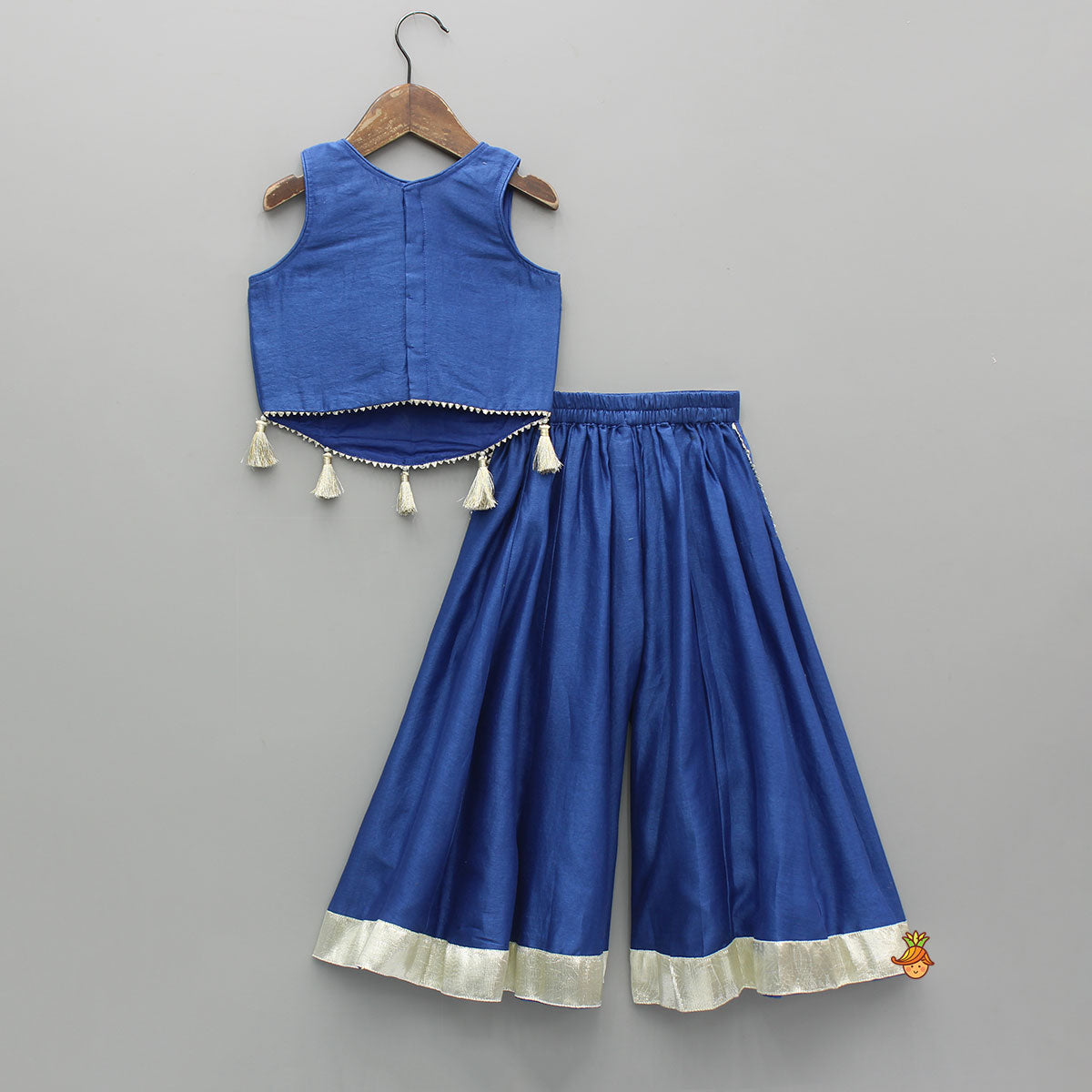 Blue Floral Embroidered Sleeveless Top With Palazzo