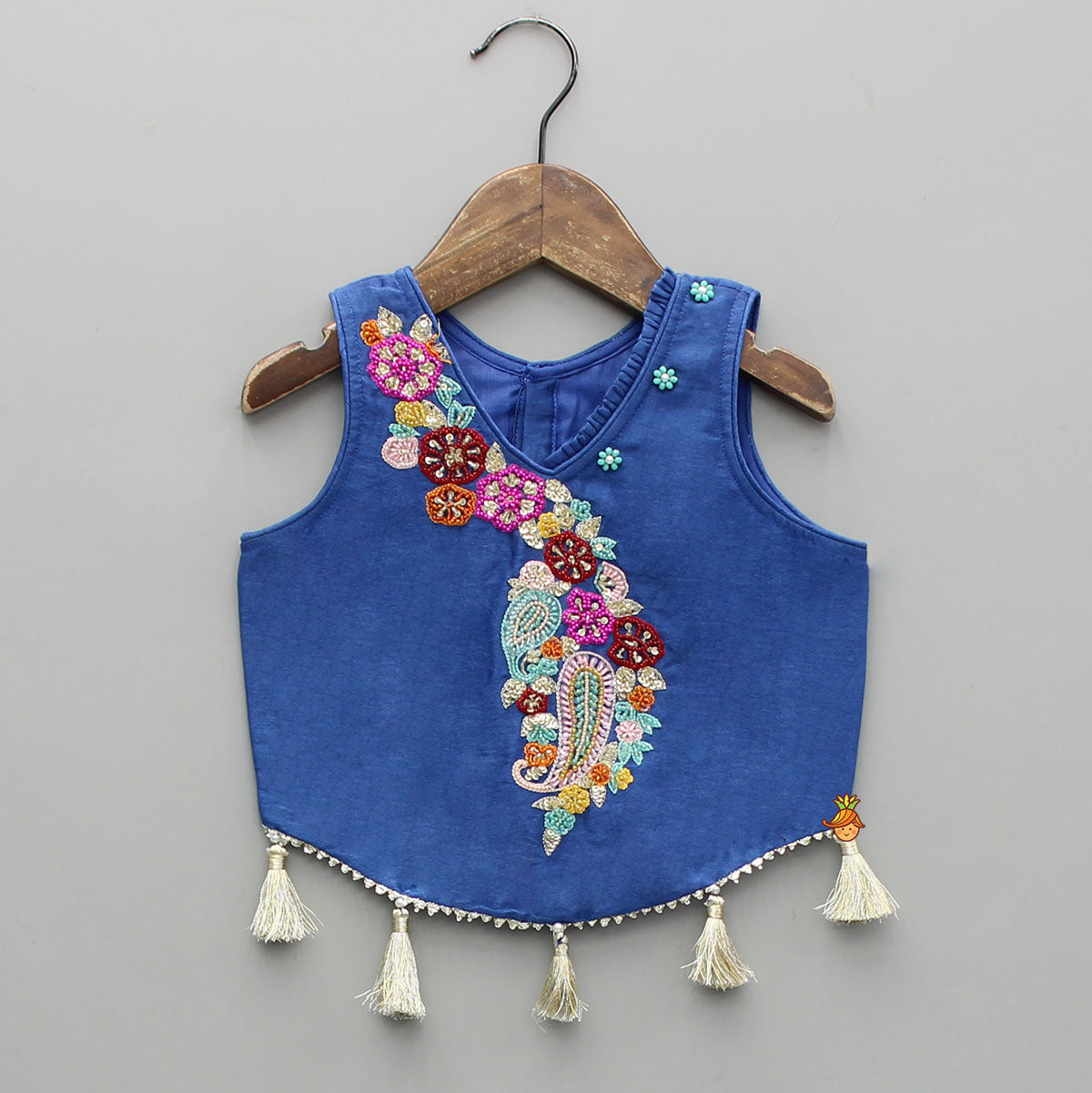 Blue Floral Embroidered Sleeveless Top With Palazzo