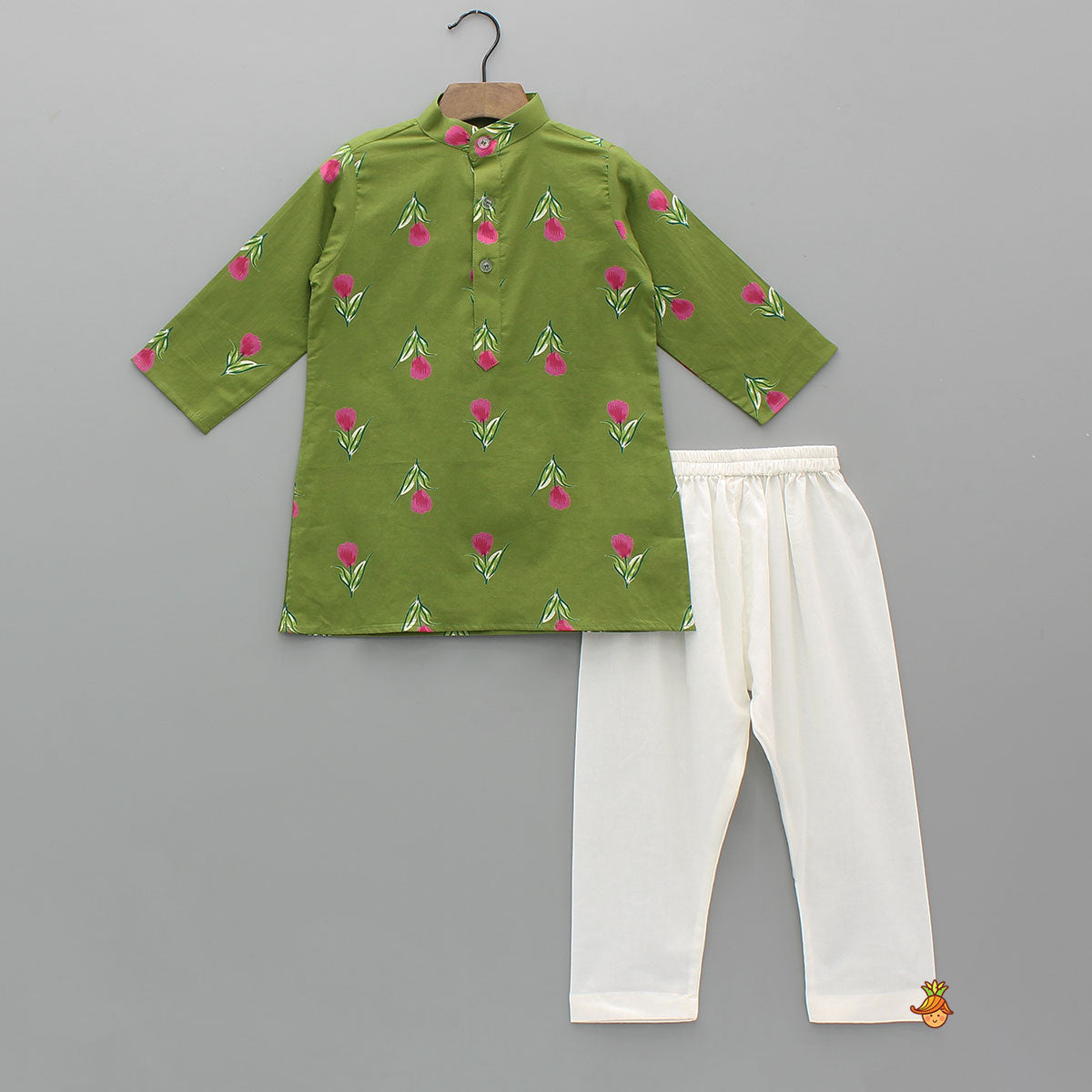 Front Placket Floral Kurta With Matching Jacket And Churidar