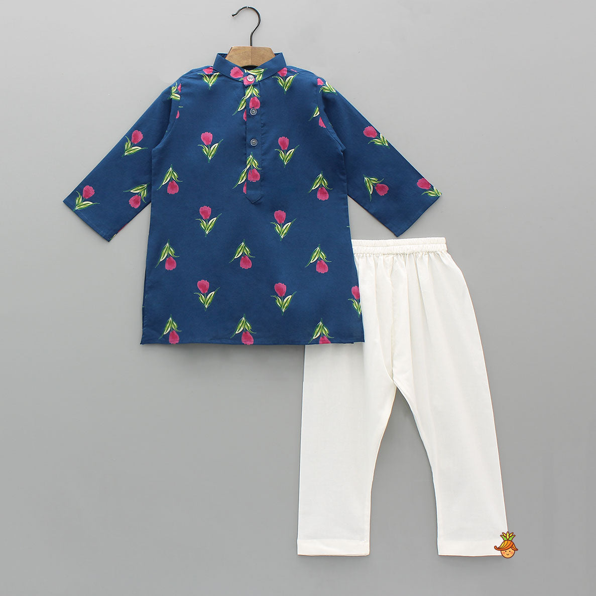 Floral Kurta With Pocket Square Jacket And Churidar