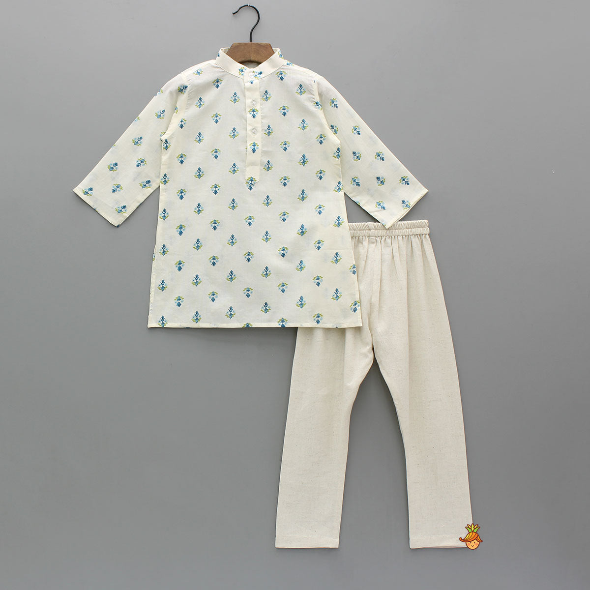 Printed Kurta With Thread Floral Embroidered Jacket And Churidar