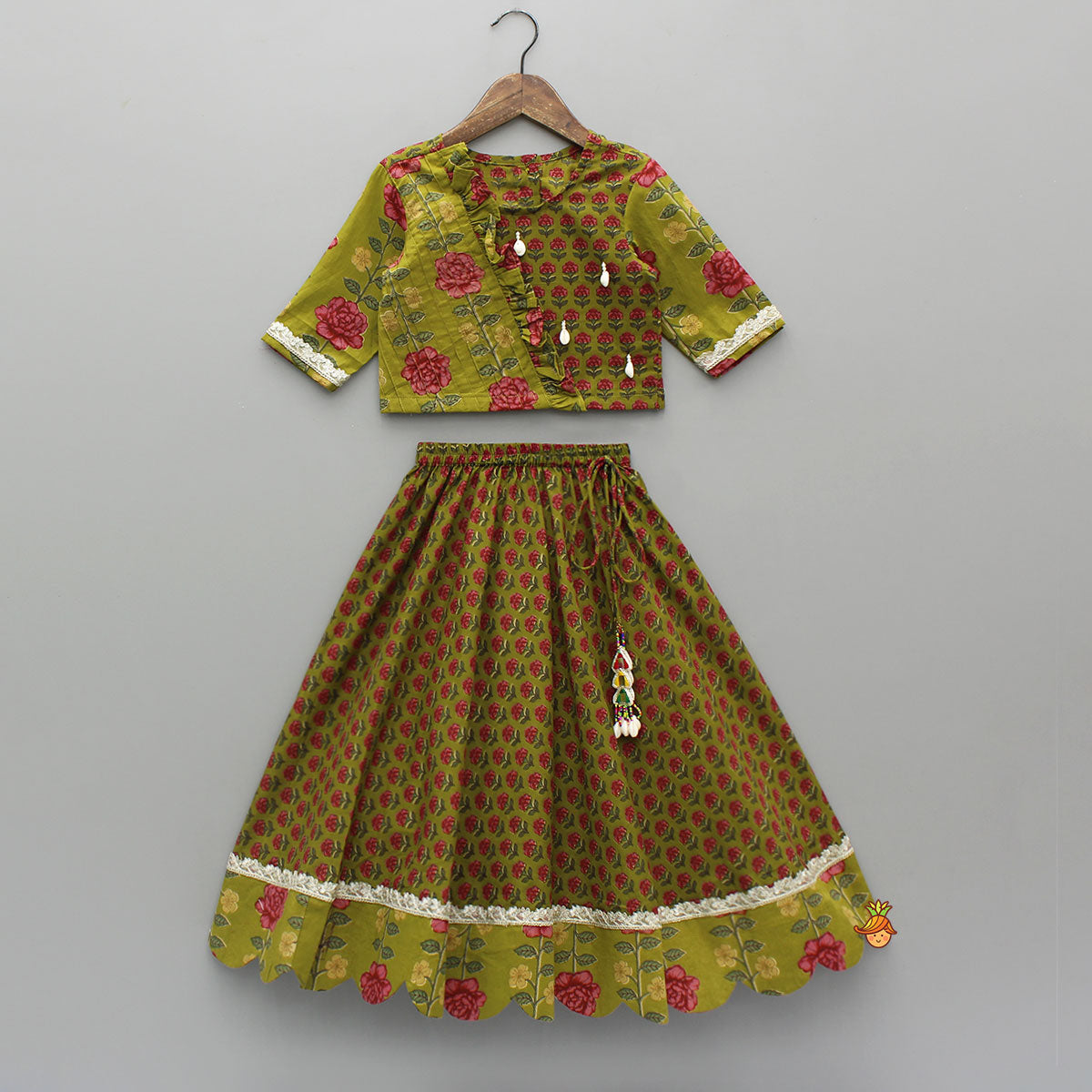 Floral Printed Pin Tuck Detailed Top With Lehenga