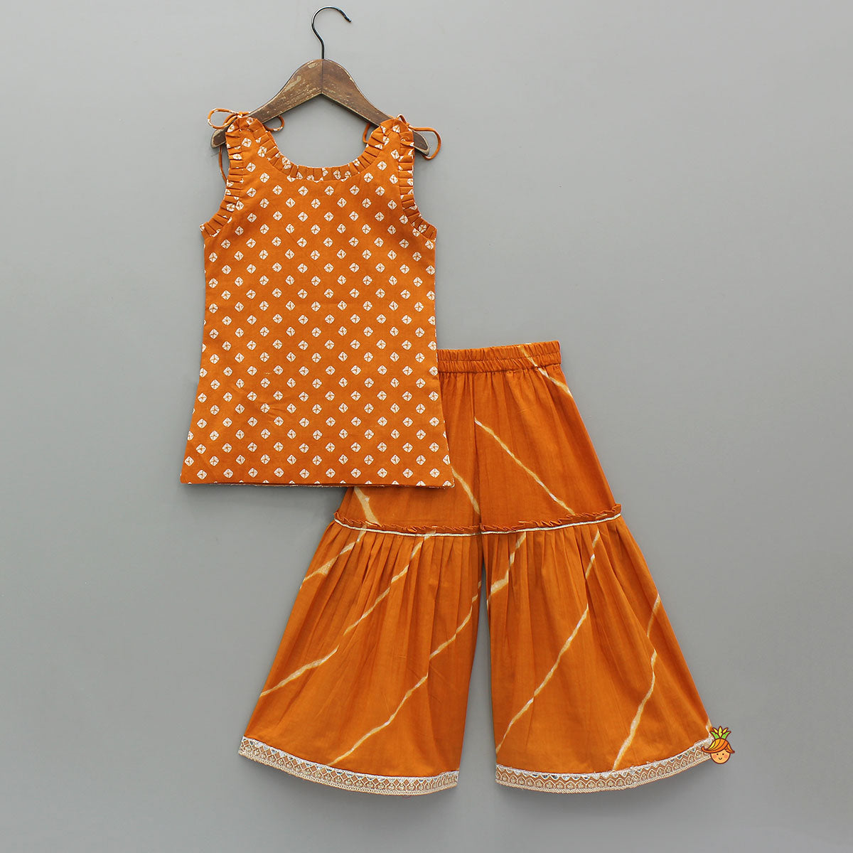 Stunning Bandhani-Printed Ethnic Kurti With Leheriya Sharara And Matching Dupatta