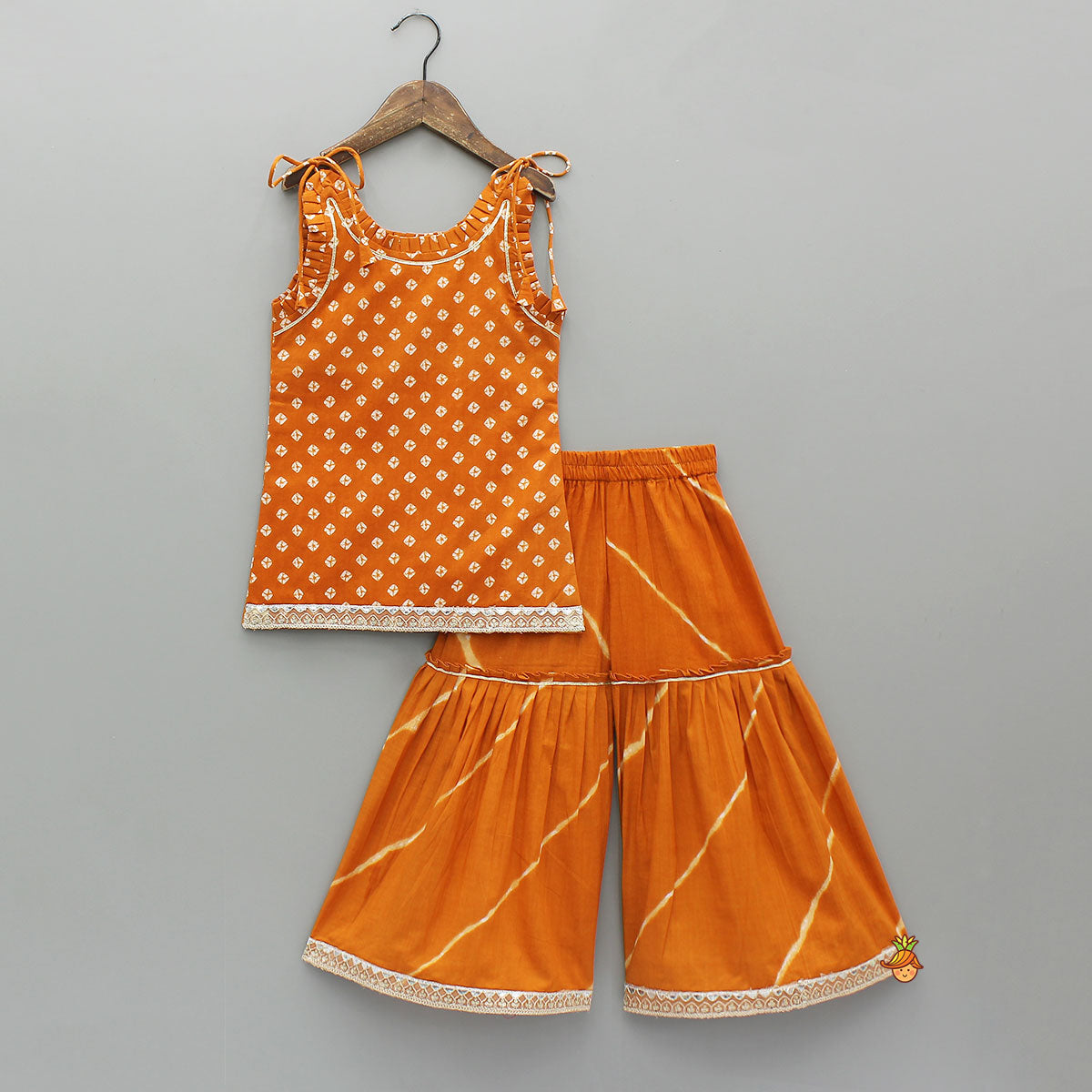 Stunning Bandhani-Printed Ethnic Kurti With Leheriya Sharara And Matching Dupatta