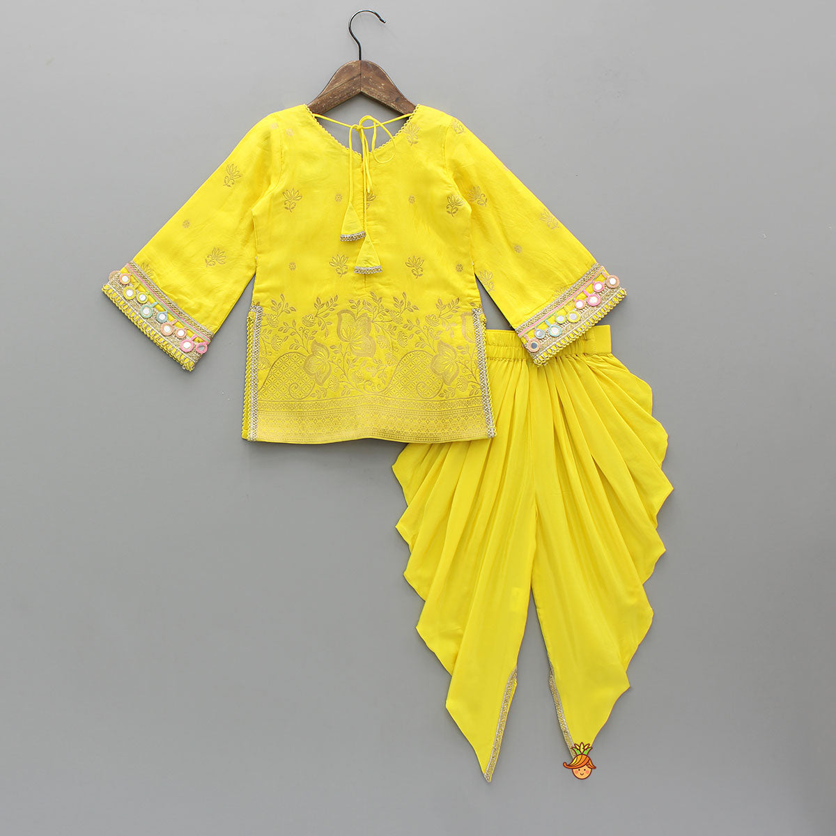 Faux Mirror Embellished Stylish Kurti With Dhoti And Dupatta