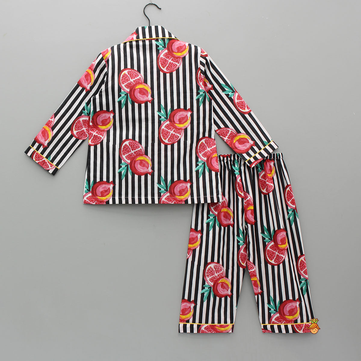 Black Striped Multicolour Printed Cotton Sleepwear