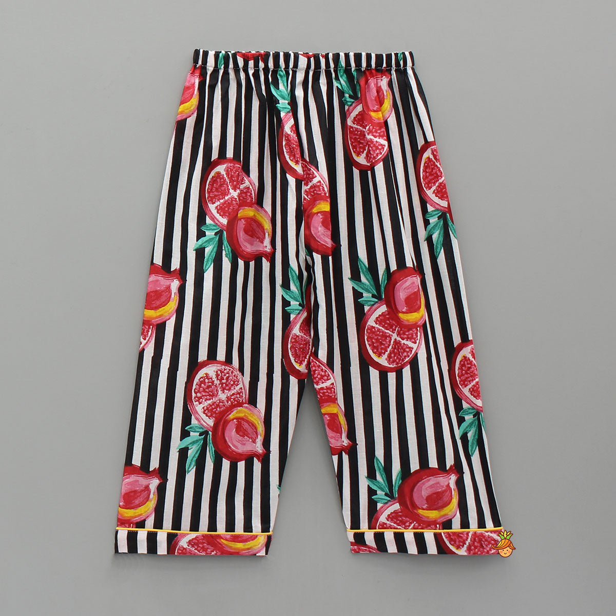 Black Striped Multicolour Printed Cotton Sleepwear