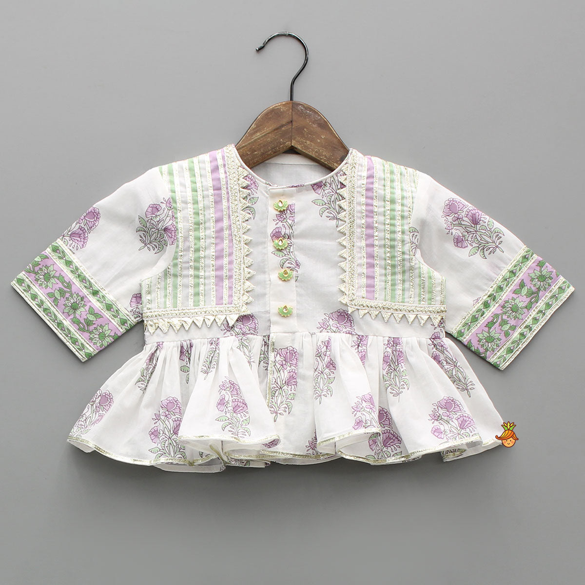Lace Detailed Floral Printed Top With Printed Palazzo And Sling Bag