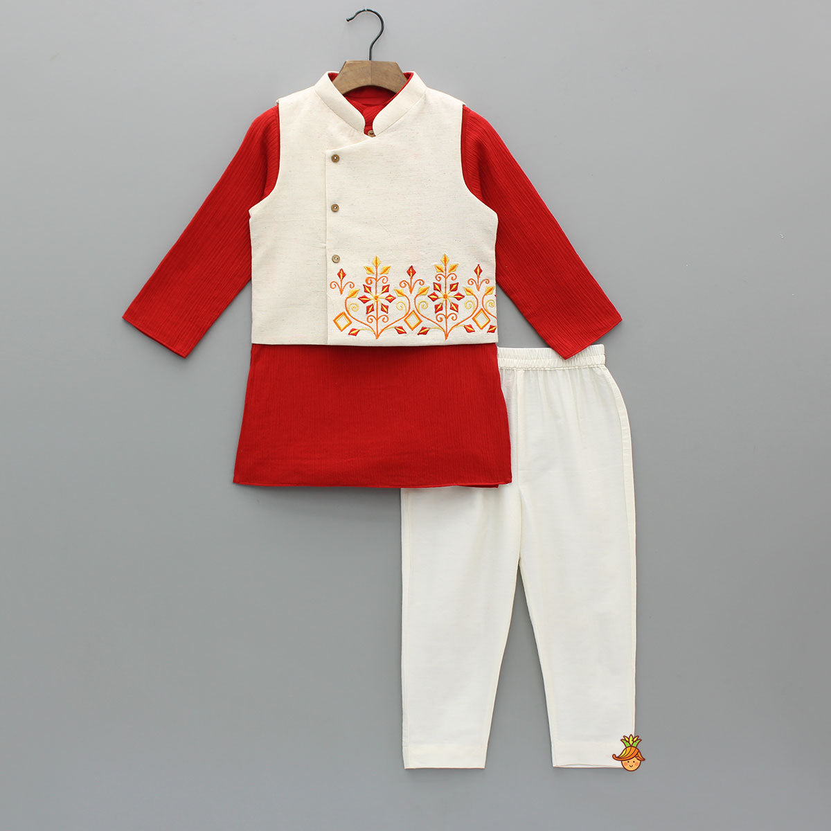 Ethnic Kurta With Embroidered Asymmetric Jacket And Pyjama