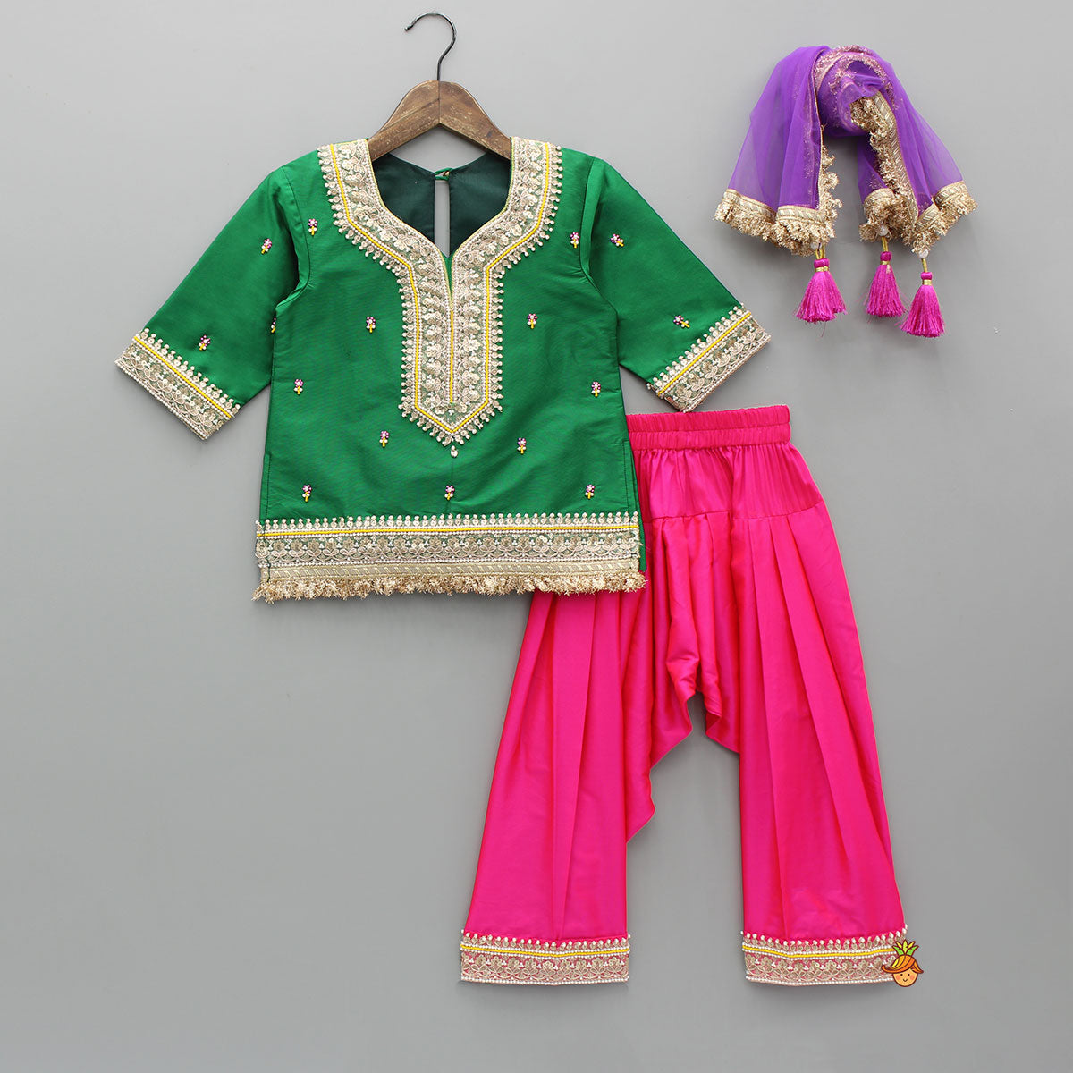 Beautiful Lace Work Green Kurti With Salwar And Dupatta