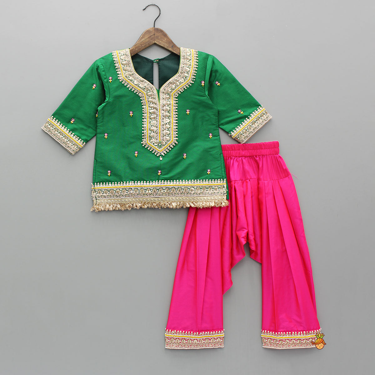 Beautiful Lace Work Green Kurti With Salwar And Dupatta