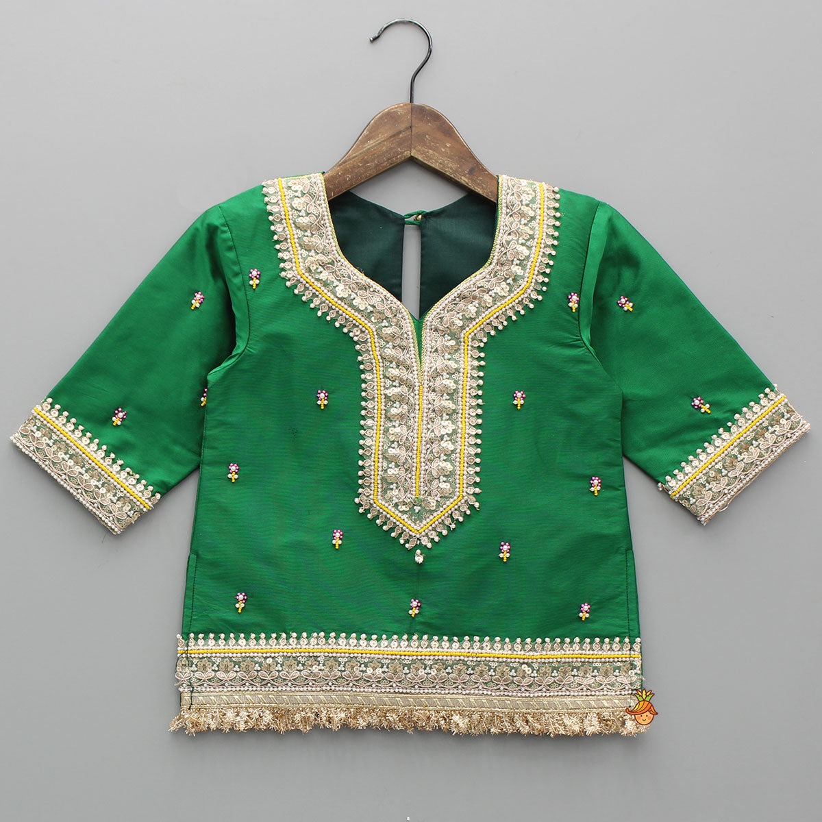 Beautiful Lace Work Green Kurti With Salwar And Dupatta