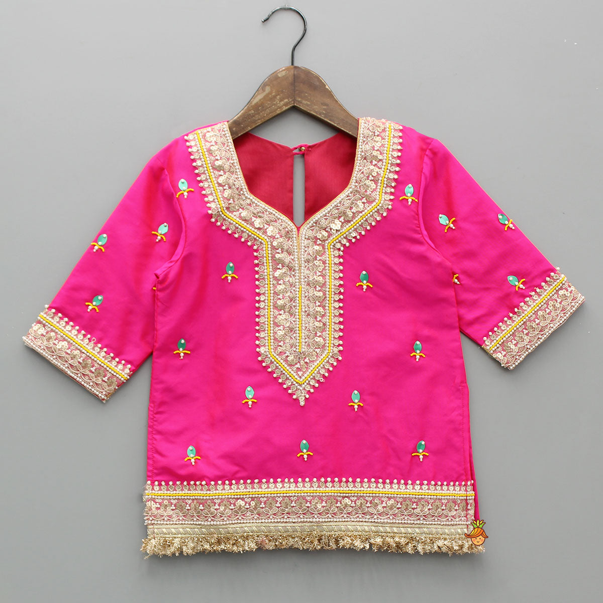 Beautiful Lace Work Beaded Kurti With Lehenga And Dupatta
