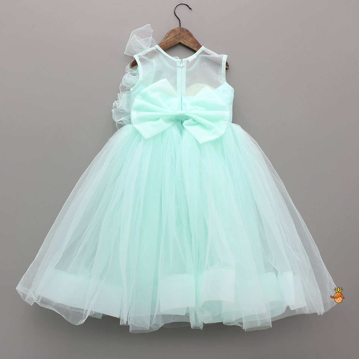 3D Flower Embellished Net Tulle Dress