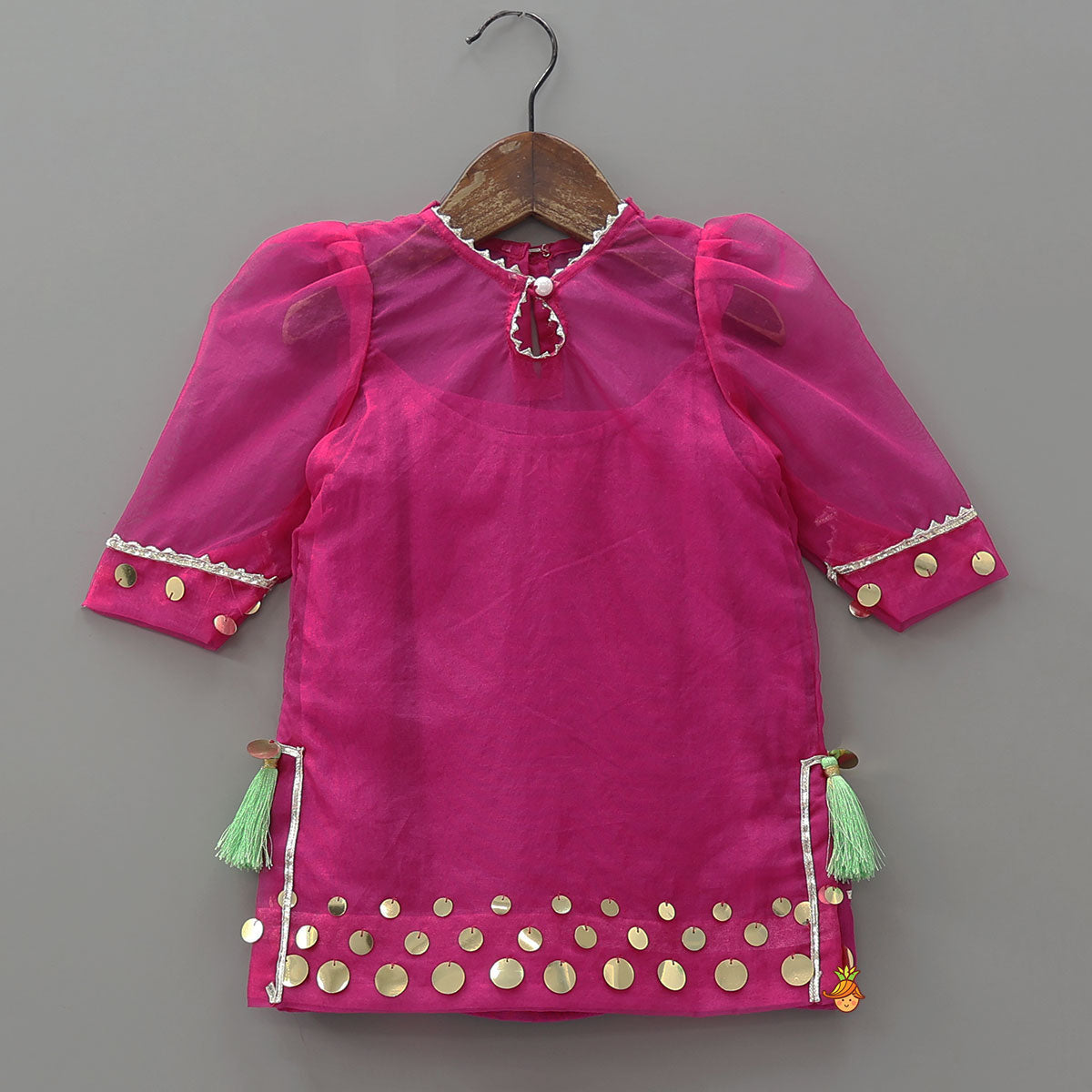 Elegant Strappy Top With Kurti And Ruffled Sharara With Dupatta
