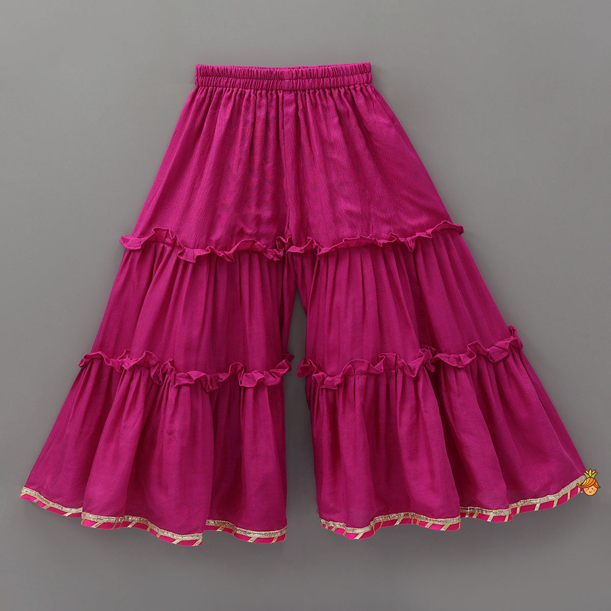 Elegant Strappy Top With Kurti And Ruffled Sharara With Dupatta