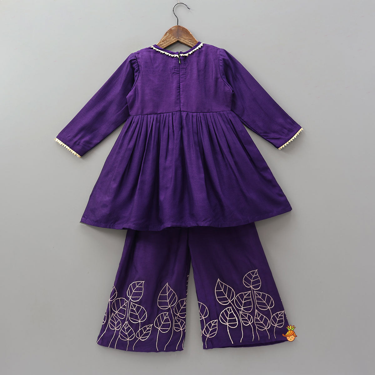 Leaf Embroidered Kurti With Matching Embroidered Palazzo And Dupatta