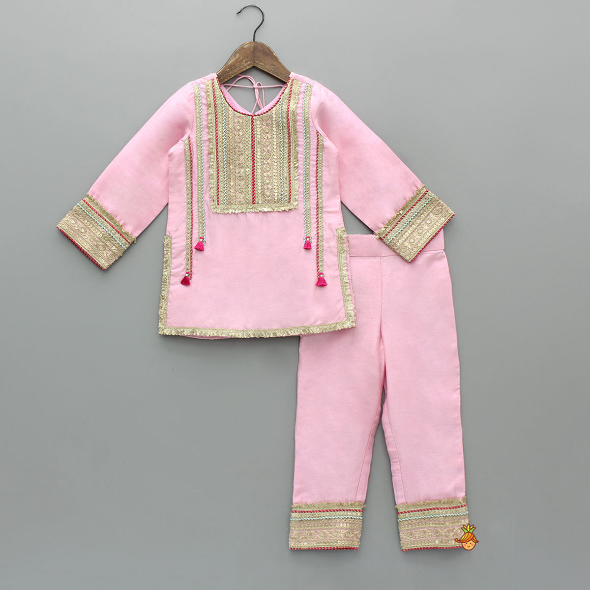 Elegant Lace Adorned Kurti With Matching Pant And Dupatta