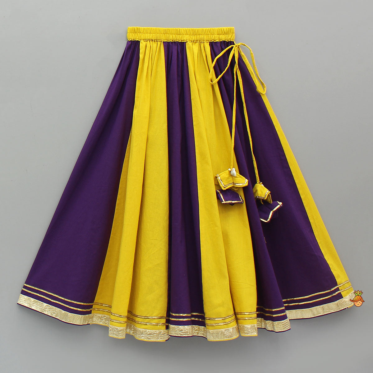 Mirror Work Halter Neck Top And Colour-Block Lehenga