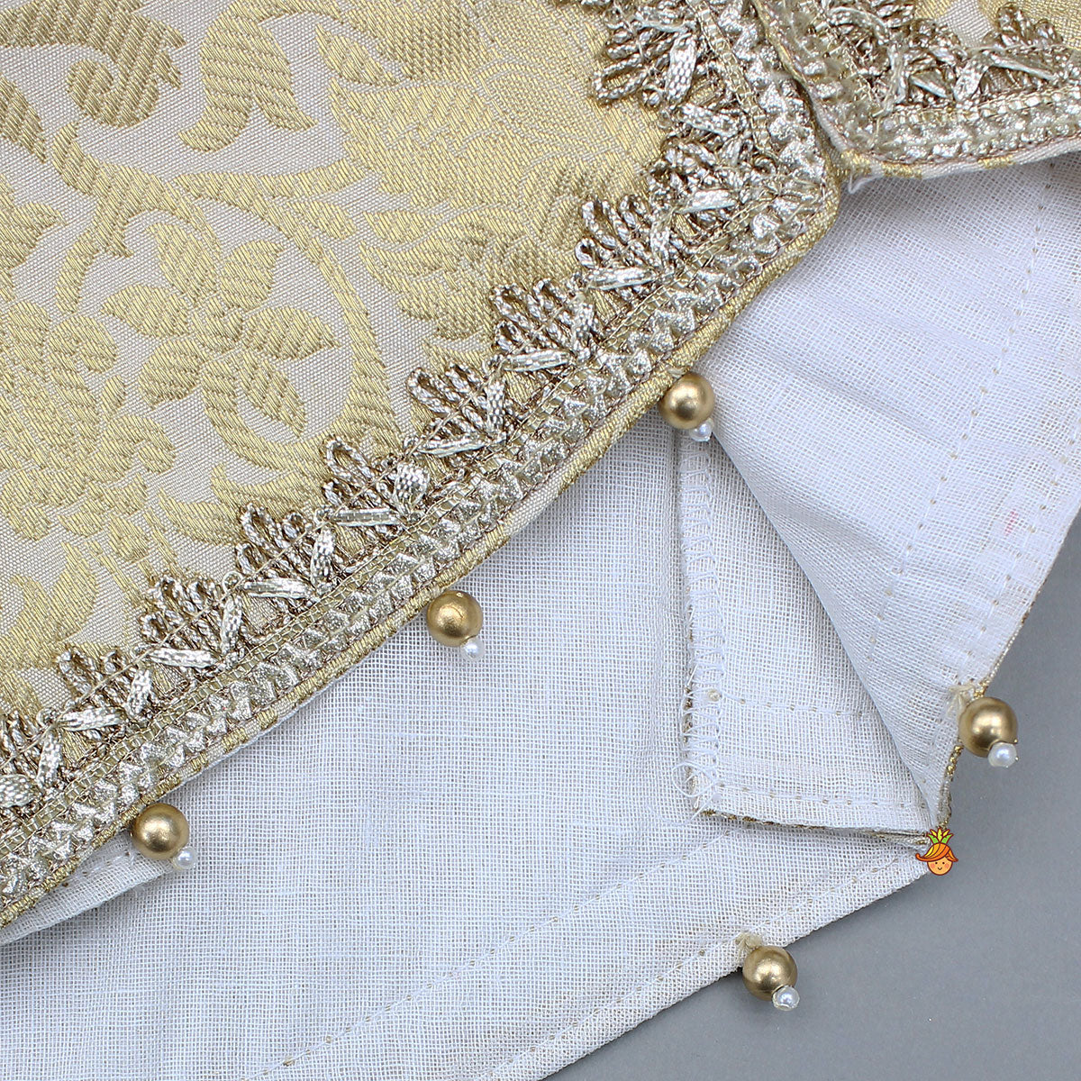 Brocade High-Low Top And Lehenga With Gota Lace Work Dupatta