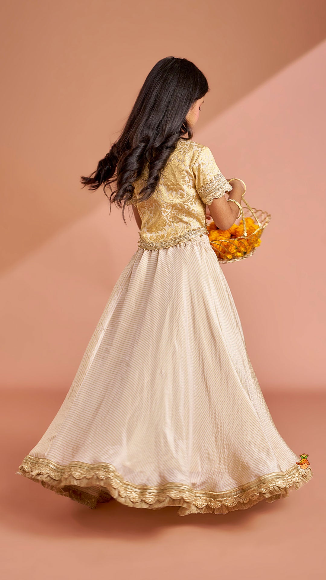 Brocade High-Low Top And Lehenga With Gota Lace Work Dupatta