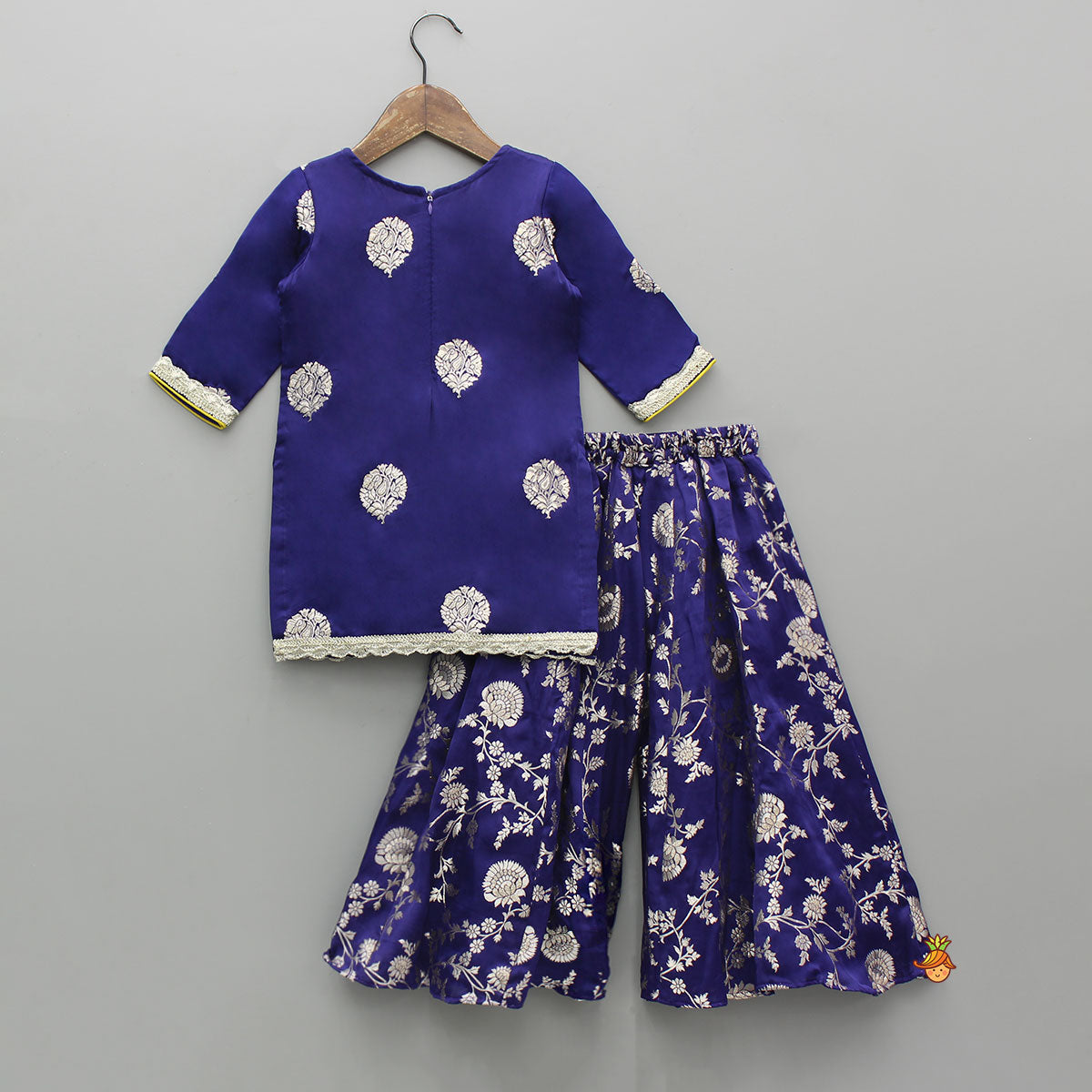 Beautiful Lace Adorned Kurti With Floral Palazzo And Dupatta