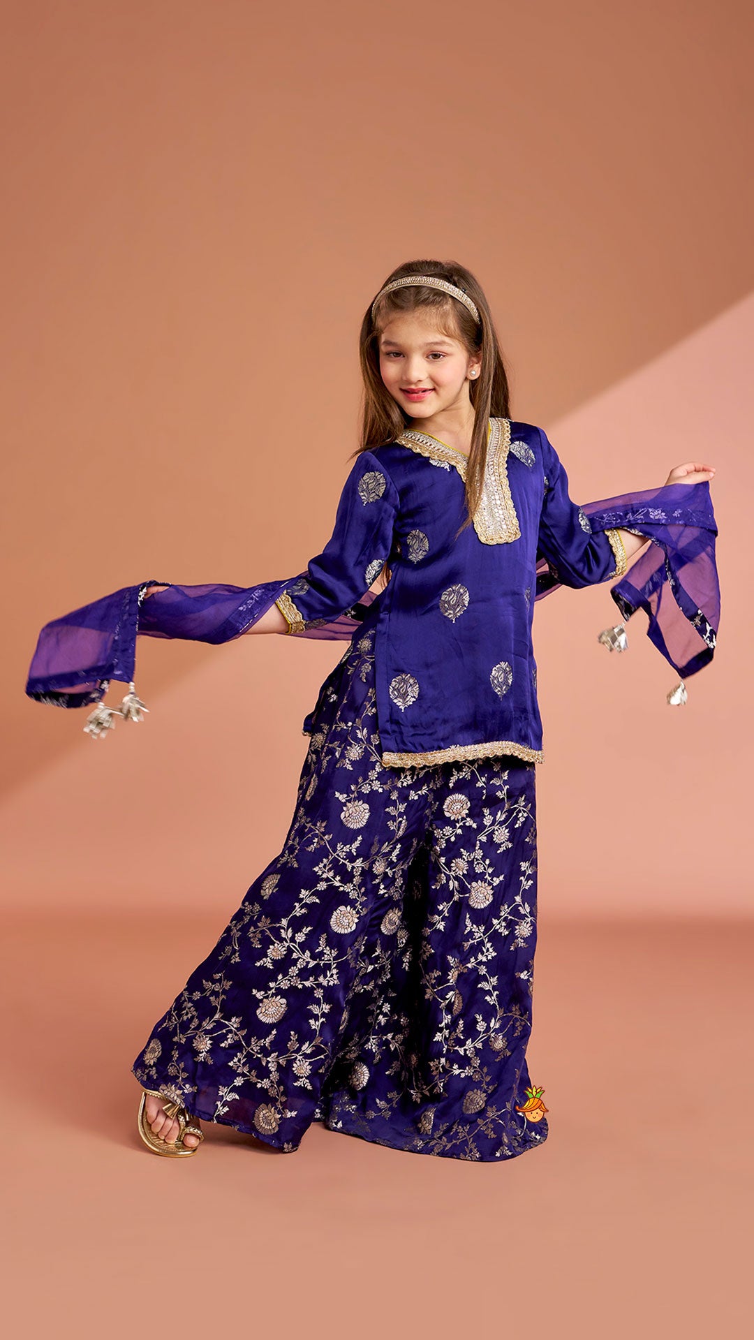 Beautiful Lace Adorned Kurti With Floral Palazzo And Dupatta