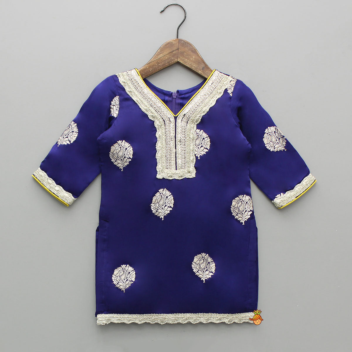 Beautiful Lace Adorned Kurti With Floral Palazzo And Dupatta