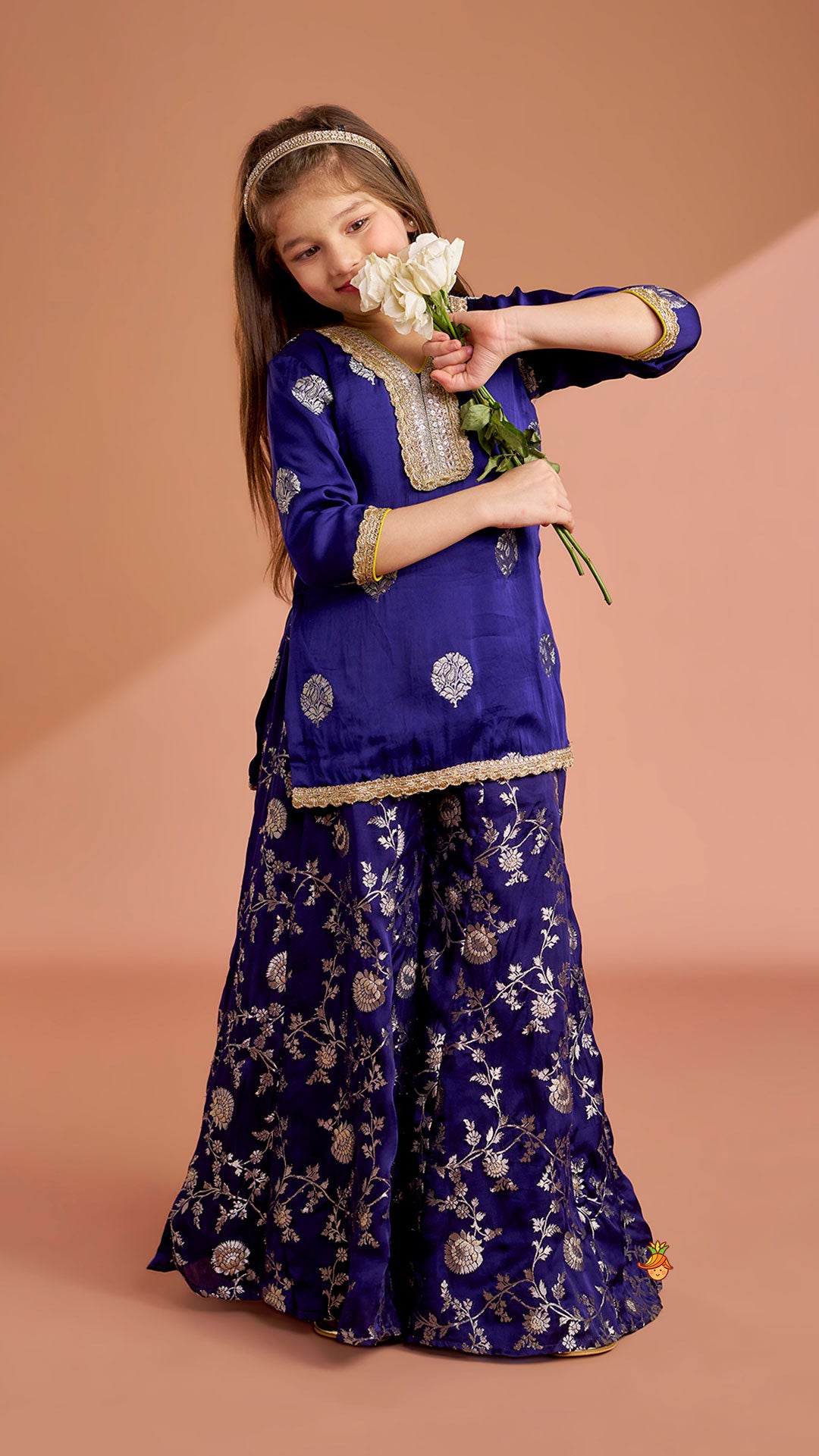Beautiful Lace Adorned Kurti With Floral Palazzo And Dupatta