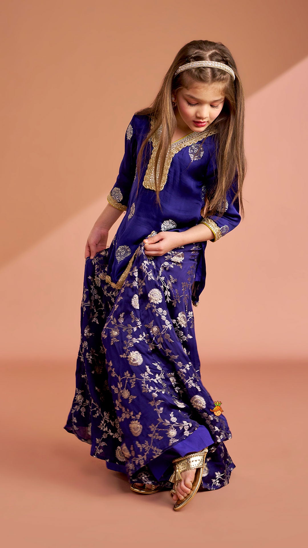Beautiful Lace Adorned Kurti With Floral Palazzo And Dupatta