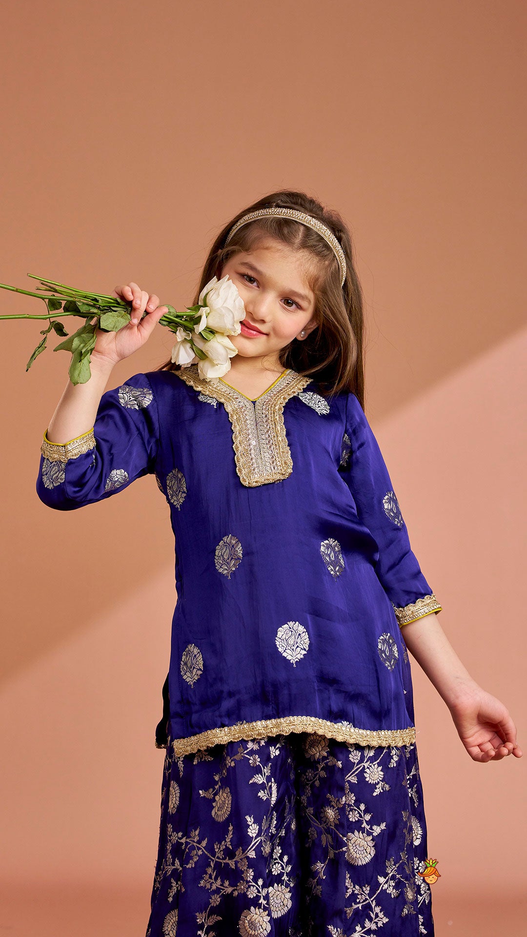 Beautiful Lace Adorned Kurti With Floral Palazzo And Dupatta