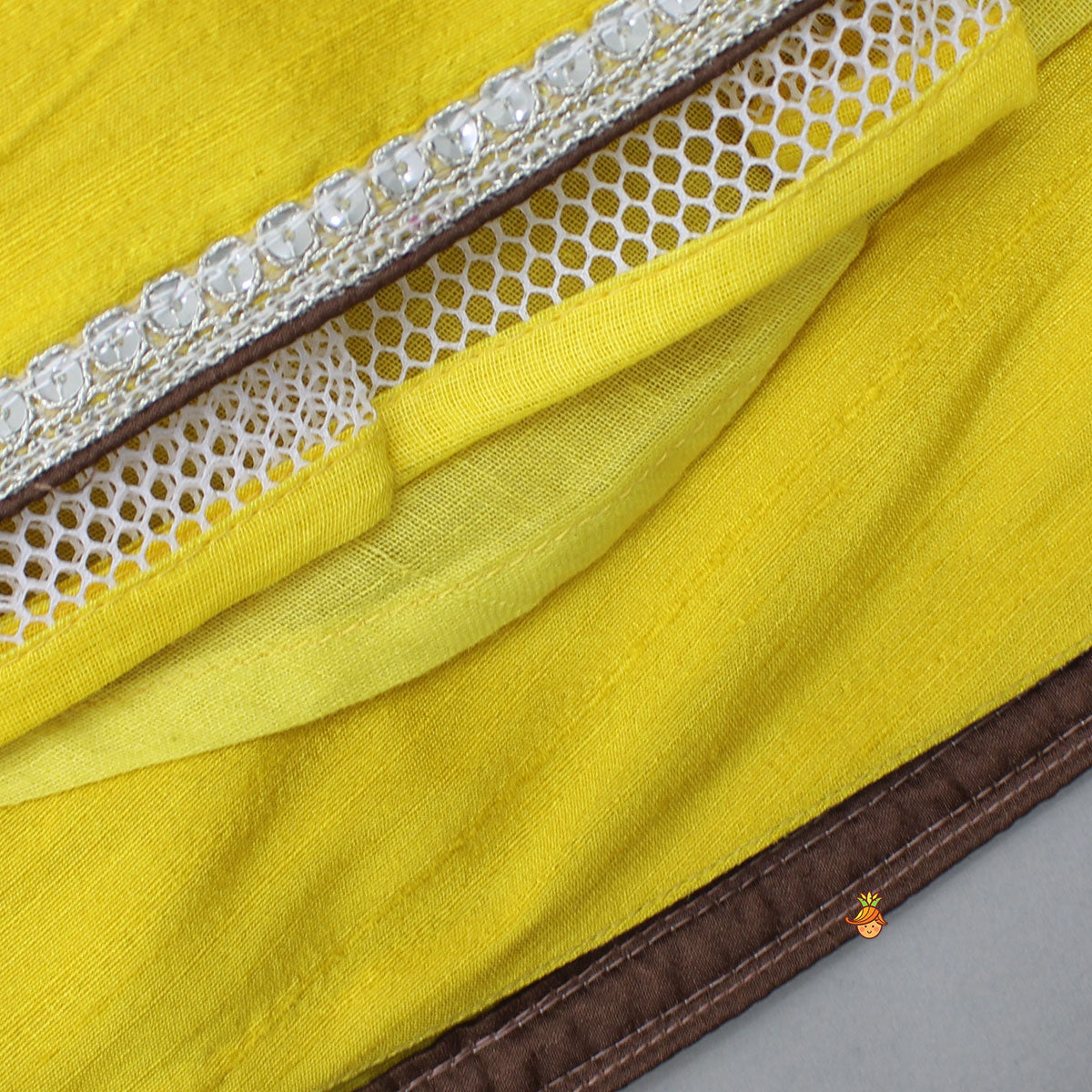 Flowers Adorned Smocked Tie Up Top With Lehenga And Waist Belt