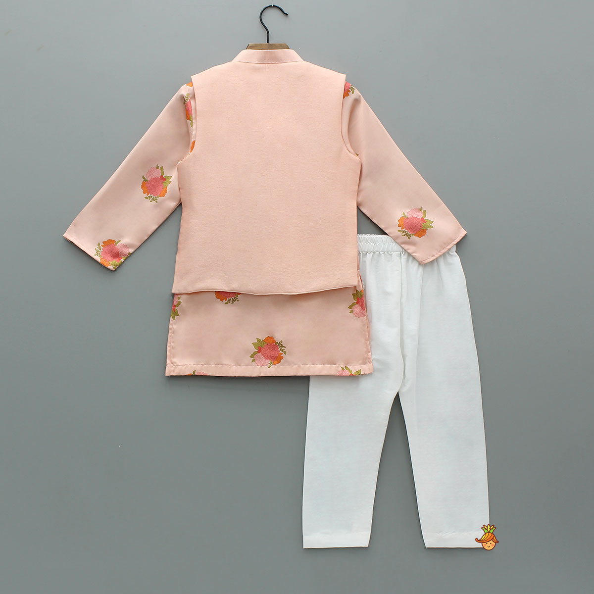 Floral Printed Kurta With Pocket-Detail Jacket And Pyjama