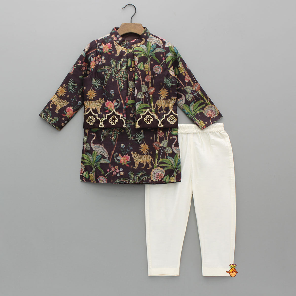 Jungle Printed Jacket Style Ethnic Kurta With Pyjama