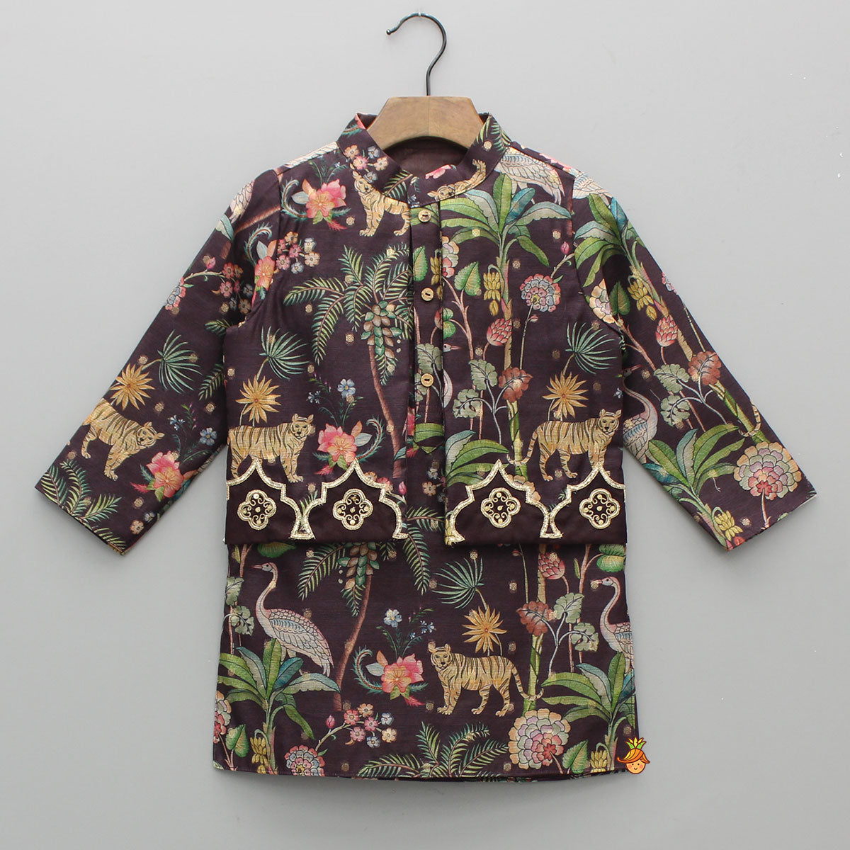 Jungle Printed Jacket Style Ethnic Kurta With Pyjama