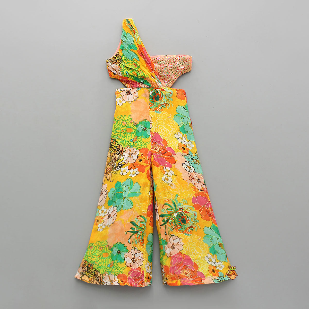 Stunning Floral Printed Bead Detailed One Shoulder Jumpsuit