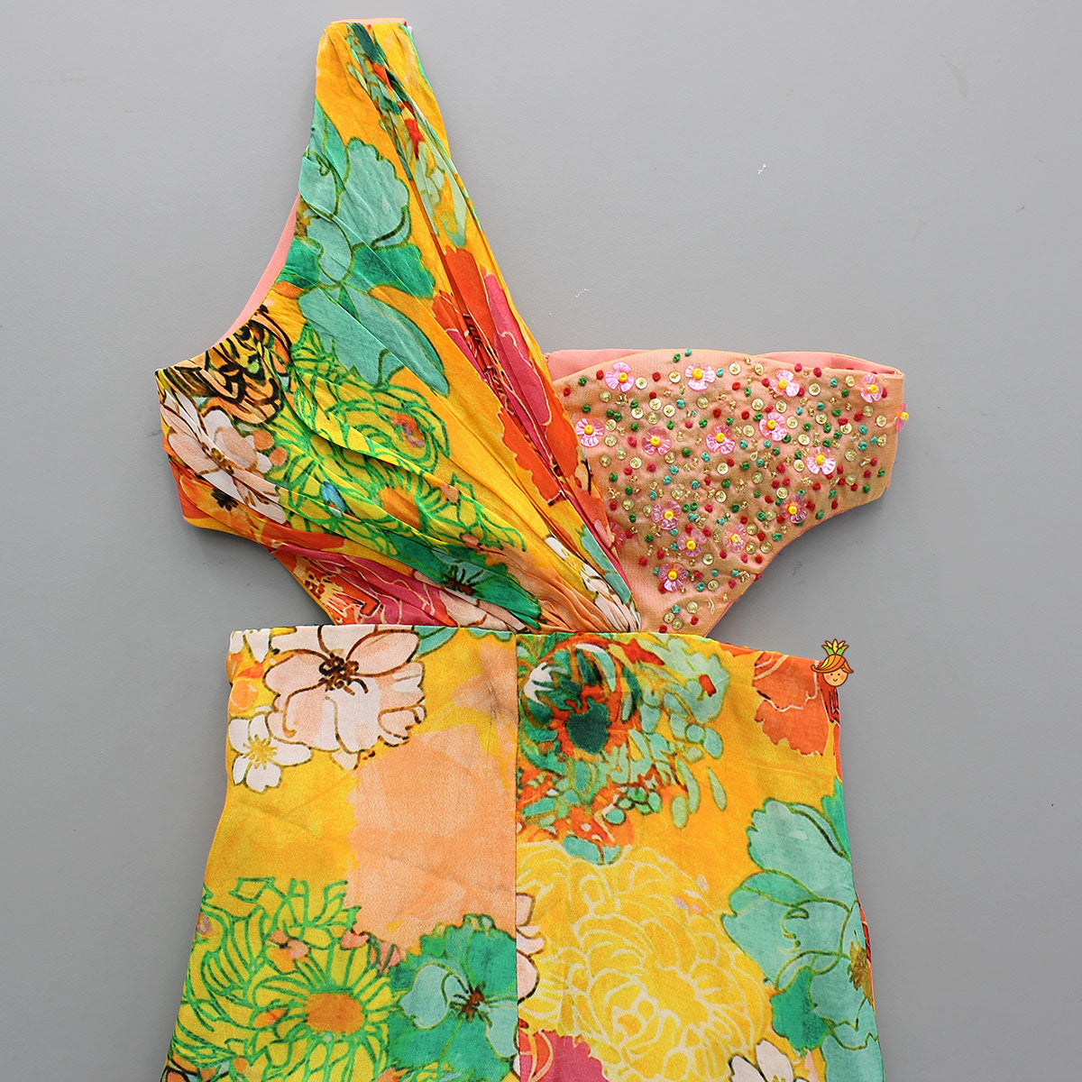 Stunning Floral Printed Bead Detailed One Shoulder Jumpsuit