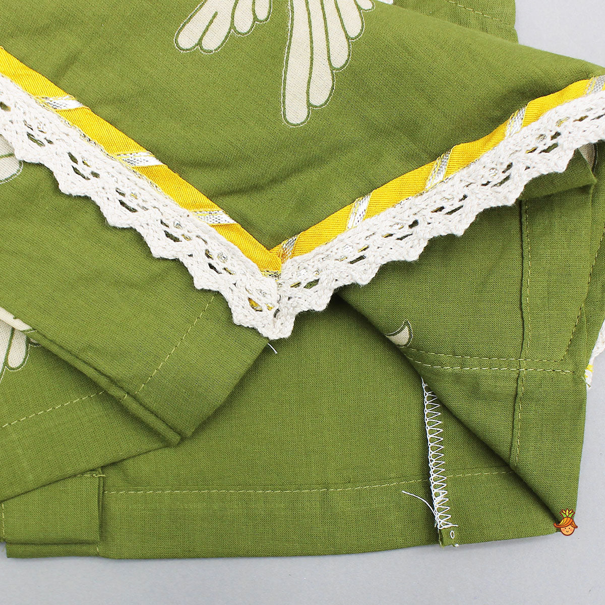 Bird-Printed Sleeveless Top With Tiered Lehenga