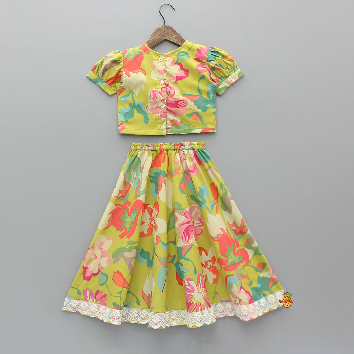 Floral Printed Knot-Designed Top And Lehenga