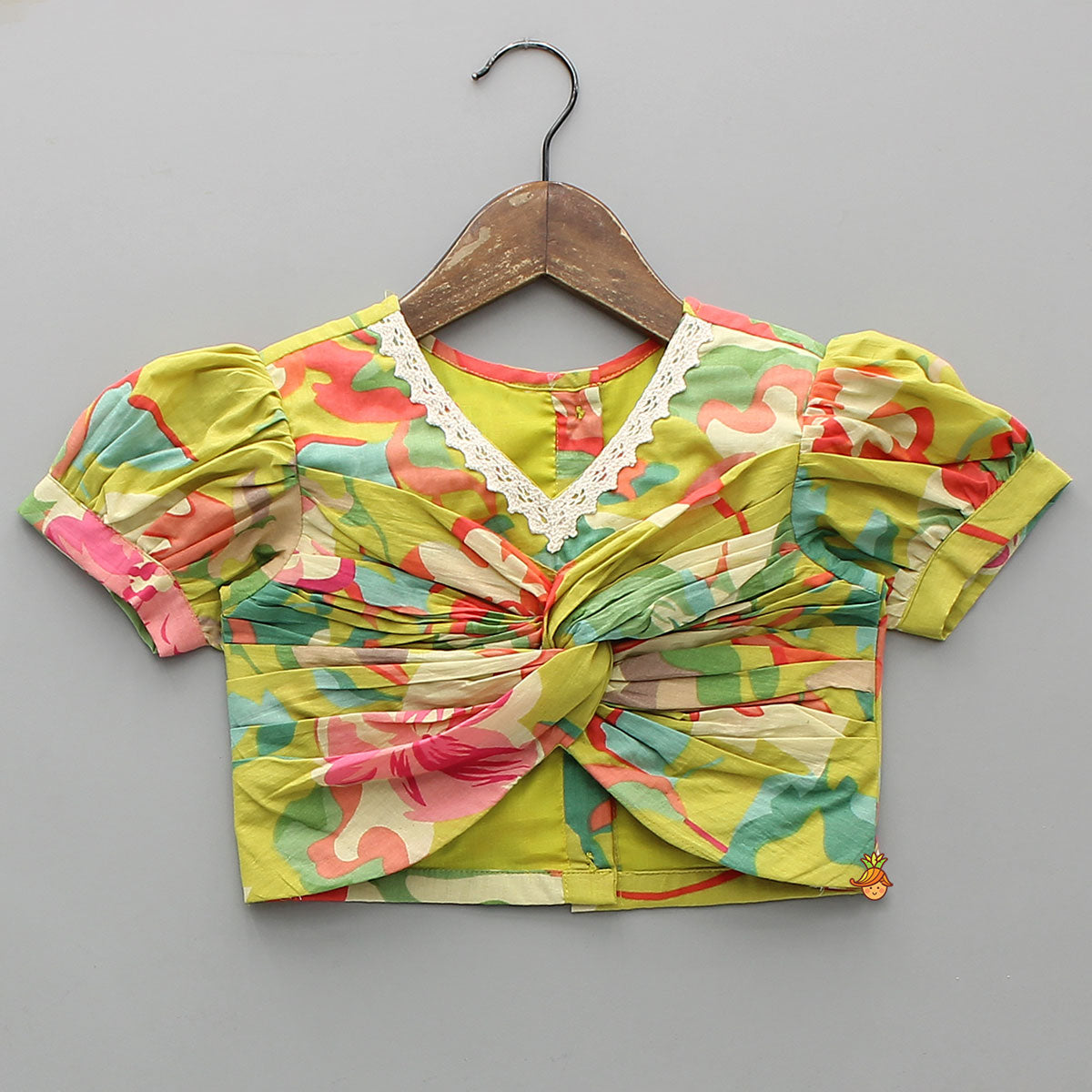 Floral Printed Knot-Designed Top And Lehenga