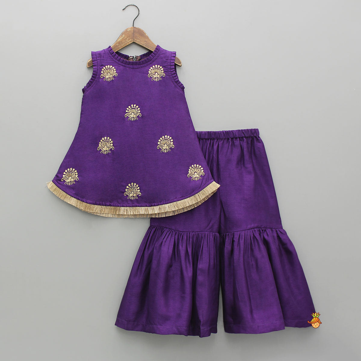 Sequin Embroidered Pleat Detailed Kurti With Sharara And Dupatta