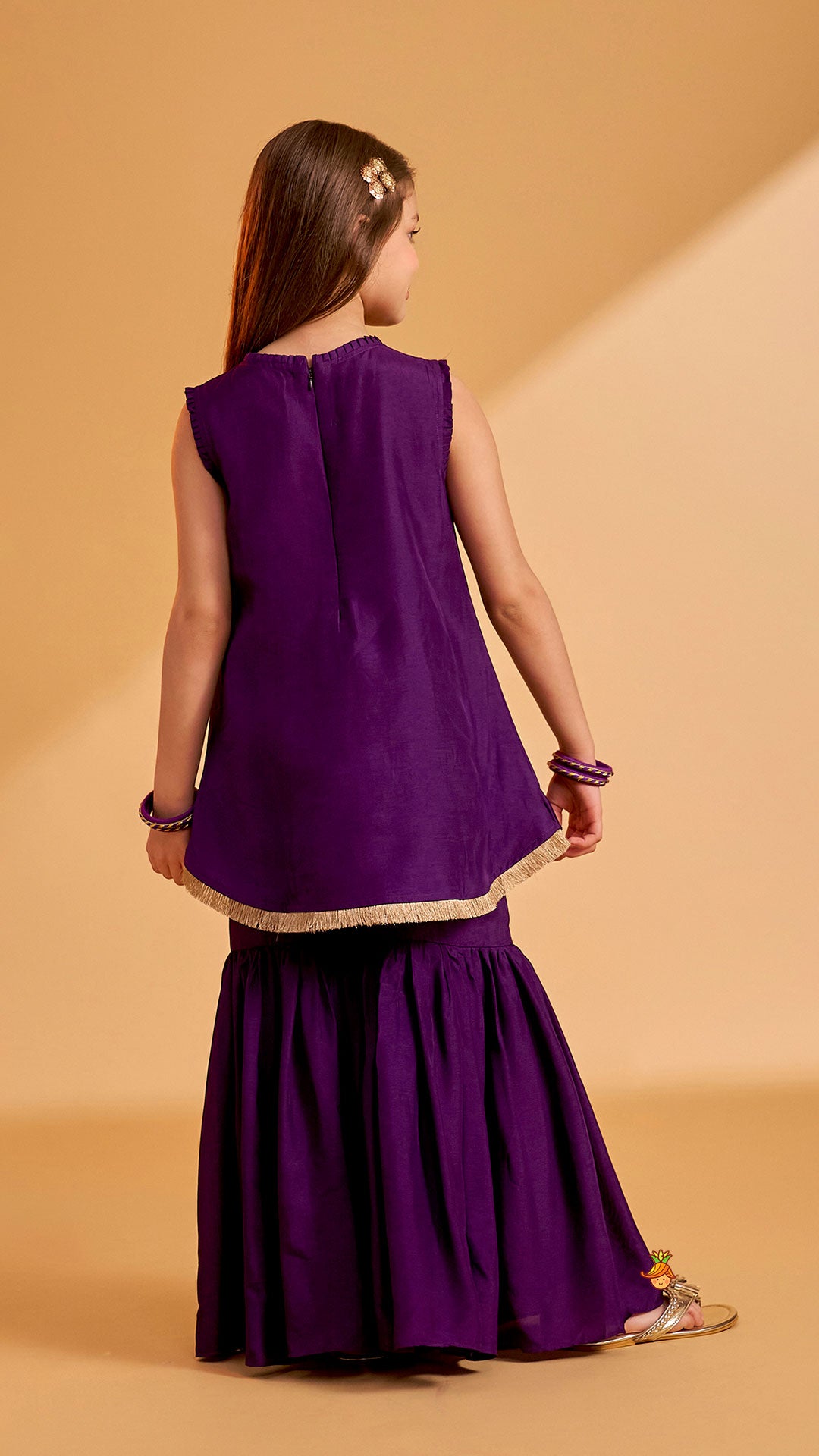 Sequin Embroidered Pleat Detailed Kurti With Sharara And Dupatta