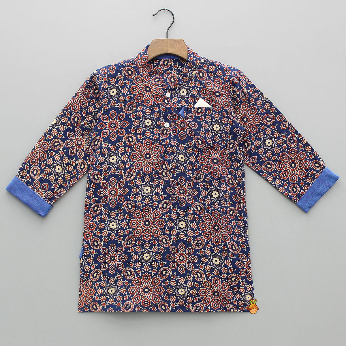 Ajrakh Printed Patch Pocket Detail Ethnic Kurta